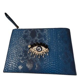 Blue Designer Clutch with Eye Embellishment